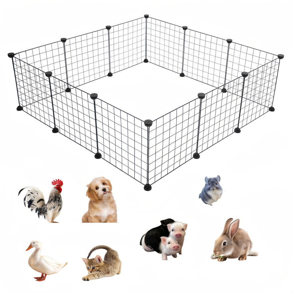 12PCS Square Pet Playpen Fence – Foldable Modular Gate for Rabbits, Hamsters, Birds & Small Pets
